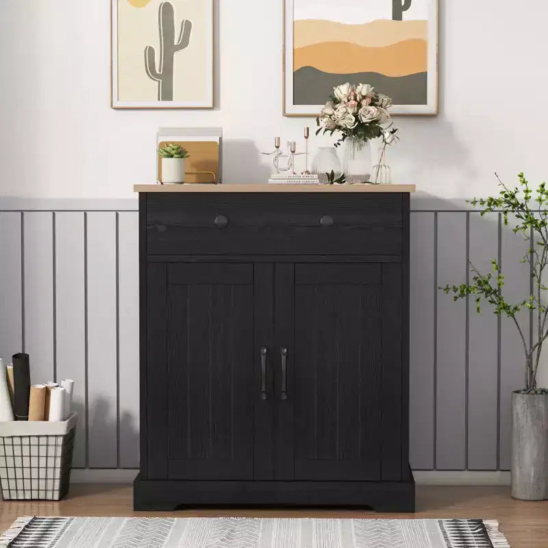 Meuble bas en panneaux de particules peu encombrant à deux portes