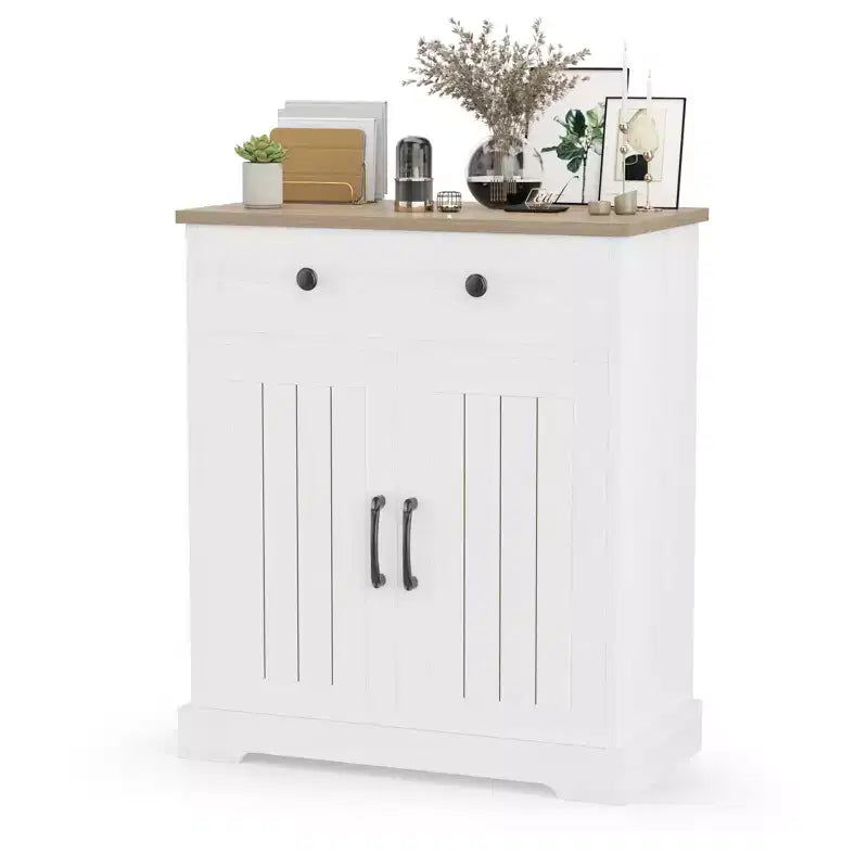Meuble bas en panneaux de particules peu encombrant à deux portes