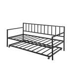 Lit de repos double en métal avec lit gigogne, cadre de lit de repos en métal avec lit gigogne coulissant pour salon, noir