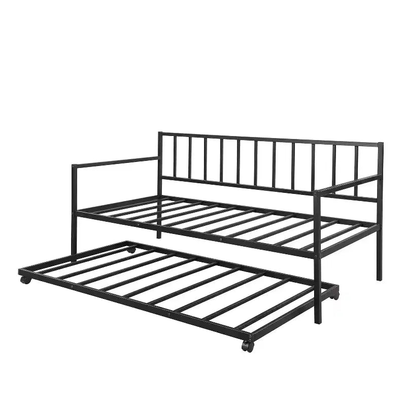 Lit de repos double en métal avec lit gigogne, cadre de lit de repos en métal avec lit gigogne coulissant pour salon, noir