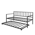 Lit de repos double en métal avec lit gigogne, cadre de lit de repos en métal avec lit gigogne coulissant pour salon, noir