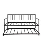 Lit de repos double en métal avec lit gigogne, cadre de lit de repos en métal avec lit gigogne coulissant pour salon, noir