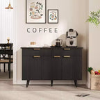 Buffet moderne cannelé de 47 po avec rangement, 3 portes et 2 tiroirs, étagères réglables, buffet d'appoint multifonctionnel, armoire de rangement