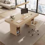 Table de salle à manger rectangulaire de 160 cm avec rangement, grande table à manger pour 6 personnes avec grand plateau et cadre robuste, table de cuisine en bois avec double piédestal