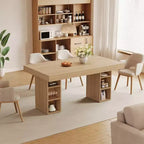 Table de salle à manger rectangulaire de 160 cm avec rangement, grande table à manger pour 6 personnes avec grand plateau et cadre robuste, table de cuisine en bois avec double piédestal