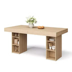 Table de salle à manger rectangulaire de 160 cm avec rangement, grande table à manger pour 6 personnes avec grand plateau et cadre robuste, table de cuisine en bois avec double piédestal
