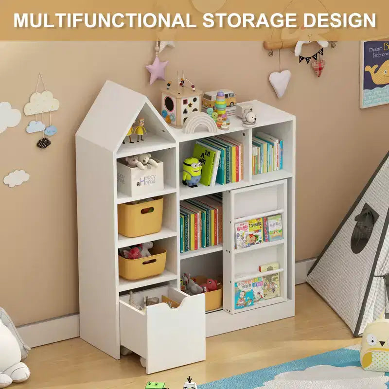 Étagère à Livres Enfant avec Tiroir Amovible, Bibliothèque 7 Casiers de Rangement, Meuble de Rangement Enfant pour Salle de Jeux, Chambre d'Enfant, Salle de Classe