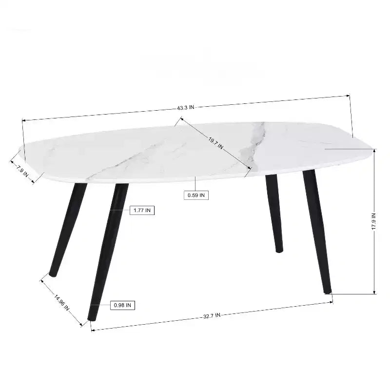 FurnitureR Table basse moderne de 110 cm, rectangulaire, style simple, table centrale minimaliste en bois pour salon (Marbre)