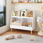 Étagère à Livres et Organisateur de Jouets Whisen Kids, Bibliothèque Ouverte, Organisateur de Rangement pour Bébé à 2 Niveaux avec Pieds - Blanc