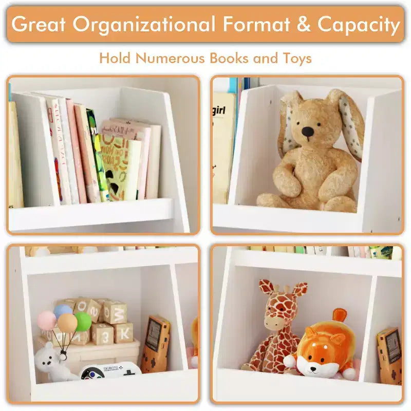 Étagère à Livres et Organisateur de Jouets Whisen Kids, Bibliothèque Ouverte, Organisateur de Rangement pour Bébé à 2 Niveaux avec Pieds - Blanc