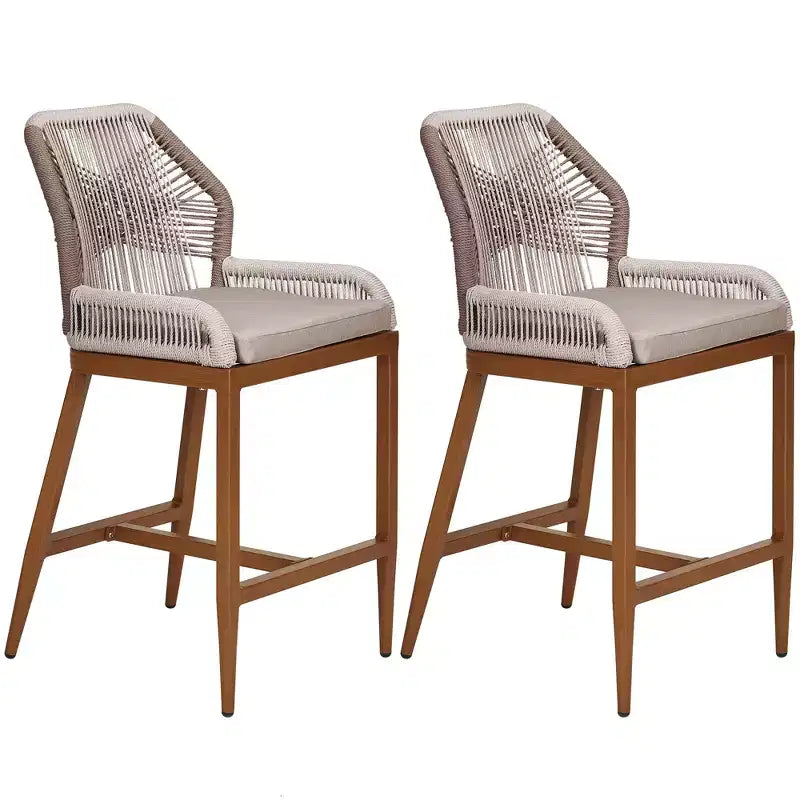 Lot de 2 tabourets de bar hauteur comptoir, tabourets de bar tissés en rotin avec dossier et accoudoirs