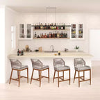 Lot de 2 tabourets de bar hauteur comptoir, tabourets de bar tissés en rotin avec dossier et accoudoirs