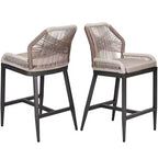 Lot de 2 tabourets de bar hauteur comptoir, tabourets de bar tissés en rotin avec dossier et accoudoirs