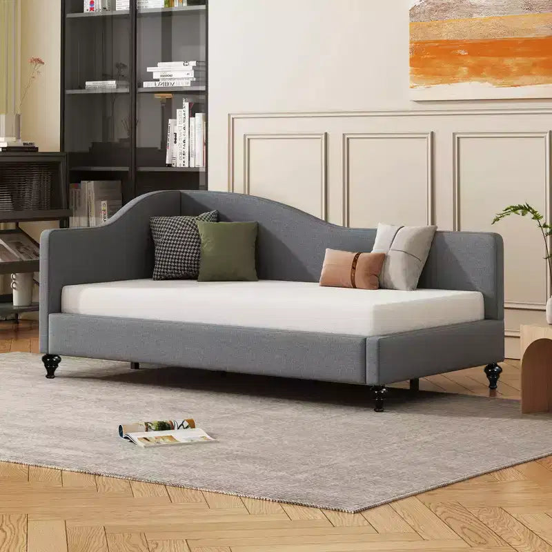GDFStudio Gene - Lit de repos d'angle en lin avec pieds en bois massif