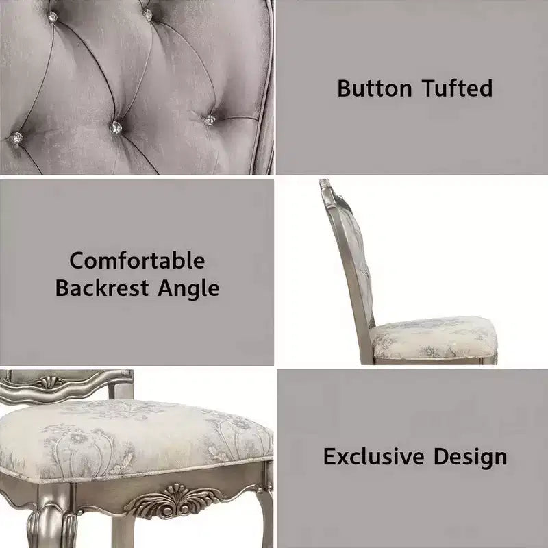 Lot de 2 chaises de salle à manger Royal Hampton de 27 pouces, velours, ton platine antique