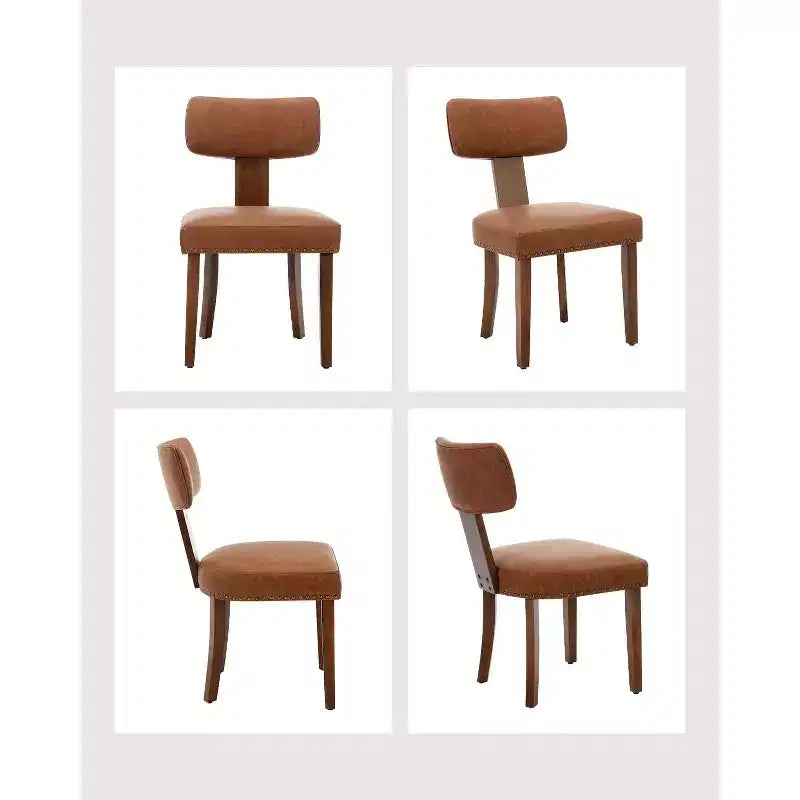 Deux chaises de salle à manger en lot, en cuir moderne, structure en bois, capacité de charge de 120 kg, facile à nettoyer, dossier incurvé.
