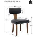 Deux chaises de salle à manger en lot, en cuir moderne, structure en bois, capacité de charge de 120 kg, facile à nettoyer, dossier incurvé.