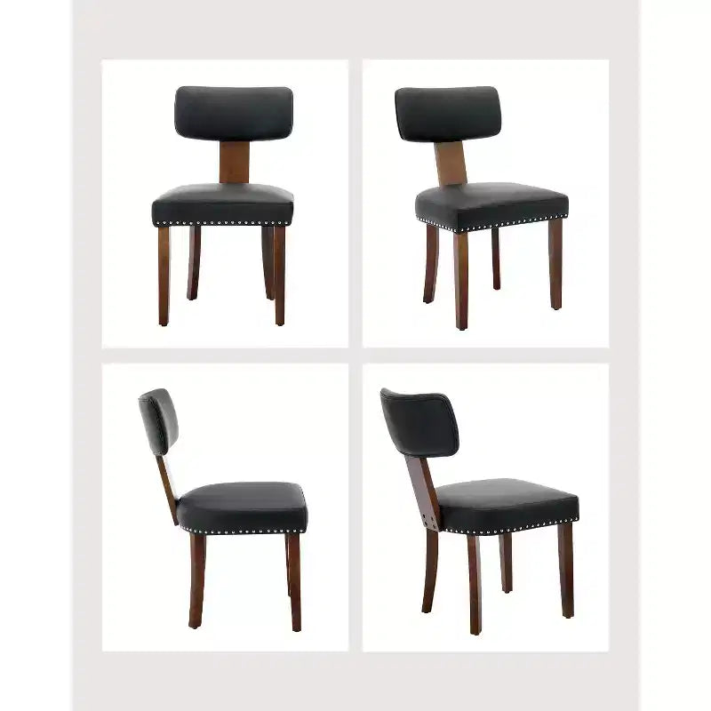 Deux chaises de salle à manger en lot, en cuir moderne, structure en bois, capacité de charge de 120 kg, facile à nettoyer, dossier incurvé.