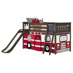 Lit mezzanine simple bas avec toboggan facile et rideau de camion de pompiers