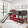 Lit mezzanine simple bas avec toboggan facile et rideau de camion de pompiers
