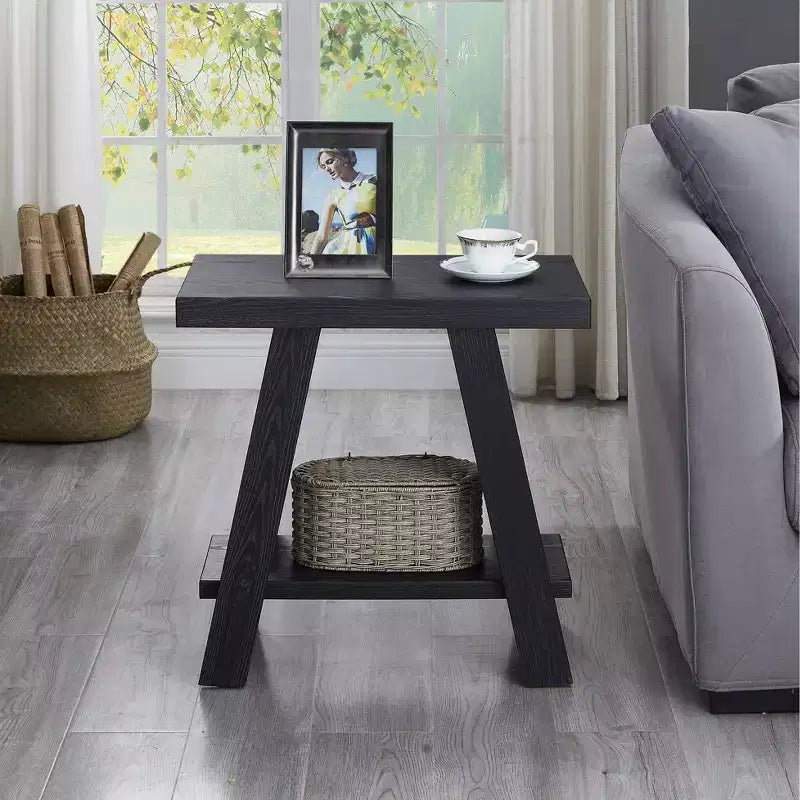 Table d'appoint avec étagère en bois contemporaine Roundhill Furniture Athens