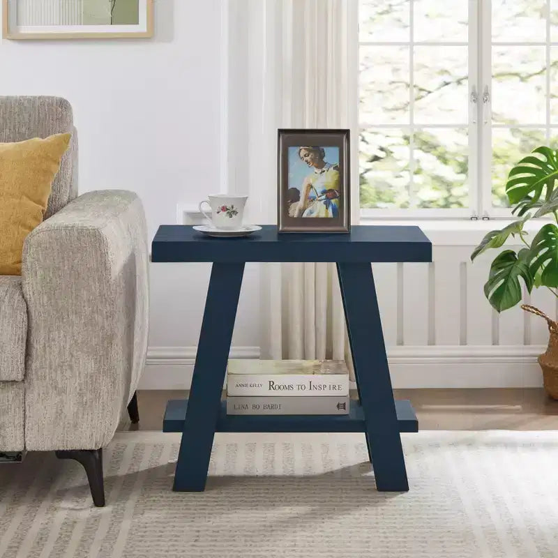 Table d'appoint avec étagère en bois contemporaine Roundhill Furniture Athens