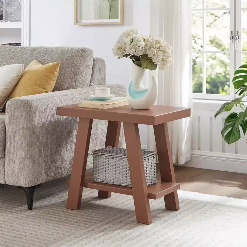 Table d'appoint avec étagère en bois contemporaine Roundhill Furniture Athens