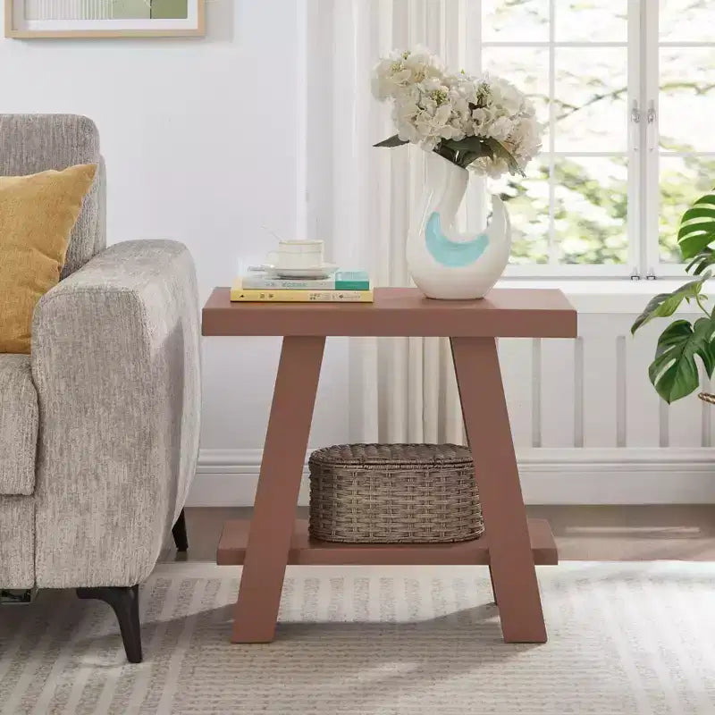 Table d'appoint avec étagère en bois contemporaine Roundhill Furniture Athens