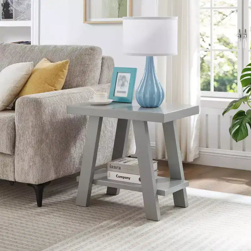 Table d'appoint avec étagère en bois contemporaine Roundhill Furniture Athens