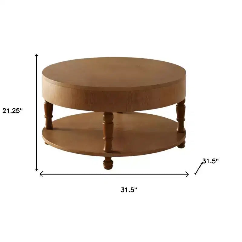 Table basse ronde HomeRoots 32 en bois naturel avec rangement dissimulé et étagère