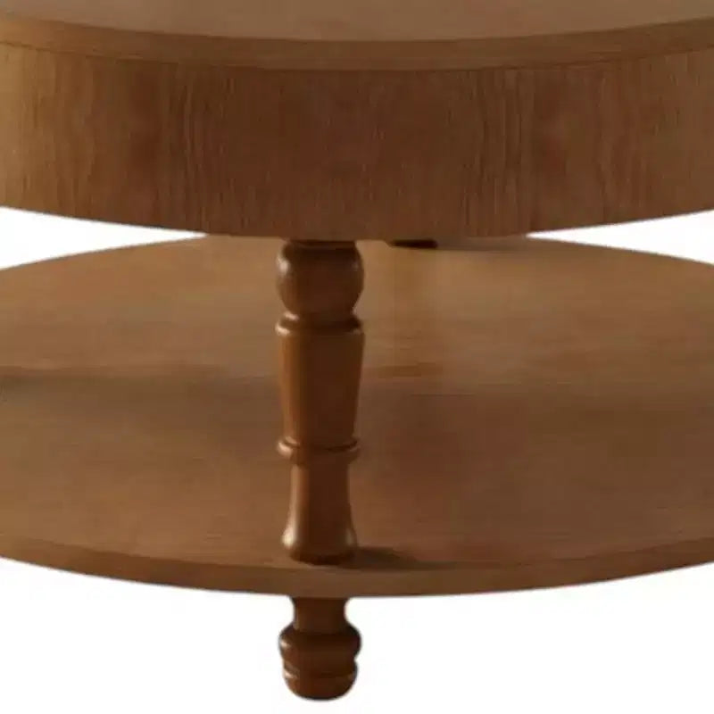 Table basse ronde HomeRoots 32 en bois naturel avec rangement dissimulé et étagère