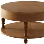 Table basse ronde HomeRoots 32 en bois naturel avec rangement dissimulé et étagère