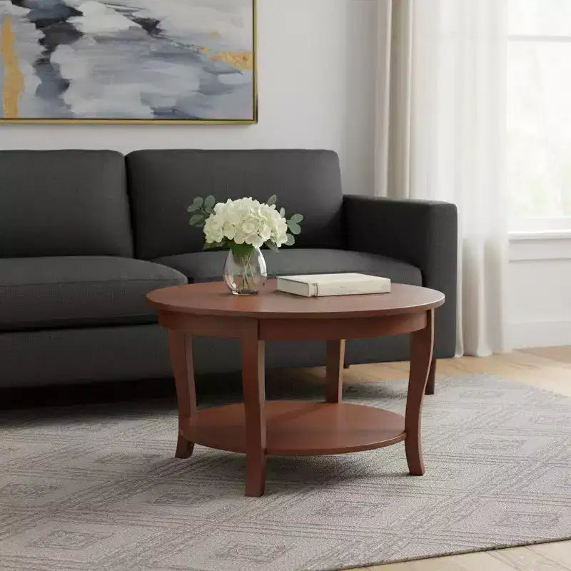 Table basse ronde HomeRoots 30 en noyer avec étagère