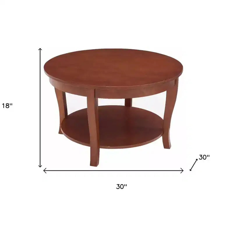 Table basse ronde HomeRoots 30 en noyer avec étagère