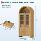 Garde-manger de cuisine arqué de 180 cm de haut, armoire de rangement de salon de style ferme avec tiroir, étagères et portes vitrées, pour salle à manger ou appartement