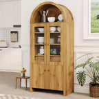 Garde-manger de cuisine arqué de 180 cm de haut, armoire de rangement de salon de style ferme avec tiroir, étagères et portes vitrées, pour salle à manger ou appartement