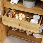 Garde-manger de cuisine arqué de 180 cm de haut, armoire de rangement de salon de style ferme avec tiroir, étagères et portes vitrées, pour salle à manger ou appartement