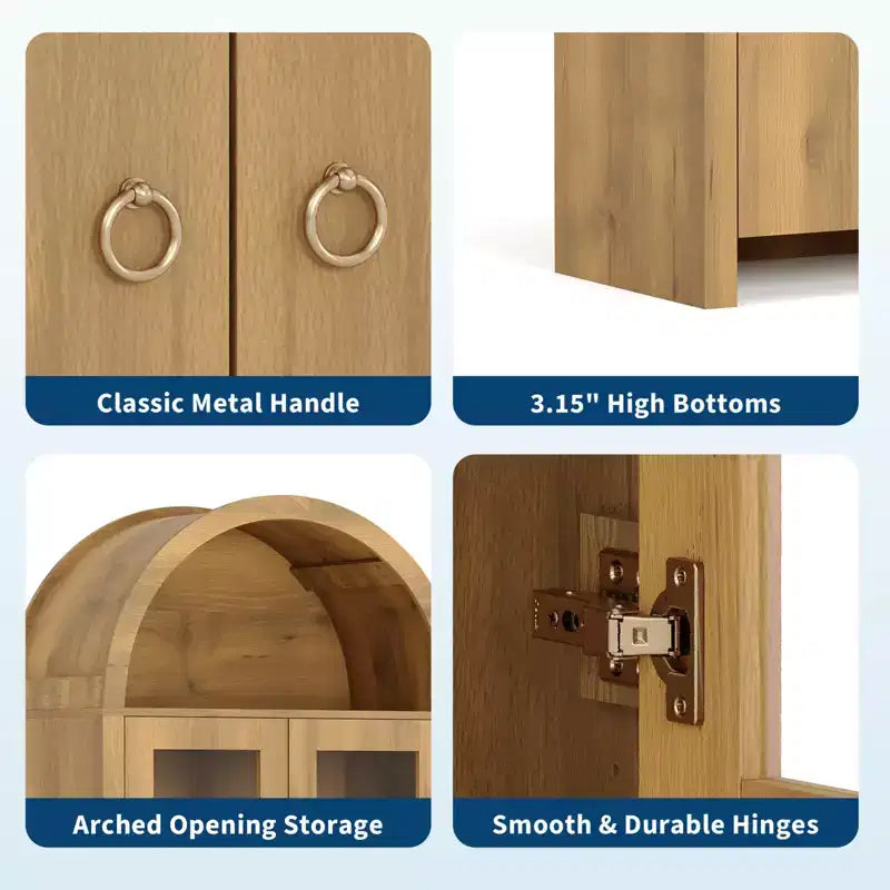 Garde-manger de cuisine arqué de 180 cm de haut, armoire de rangement de salon de style ferme avec tiroir, étagères et portes vitrées, pour salle à manger ou appartement