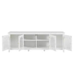 Meuble TV Moderne pour Téléviseur de 70 Pouces, Console Média avec Cadre en Bois Dur, Centre de Divertissement avec Porte en Verre et Poignée Métallique pour Salon