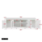 Meuble TV Moderne pour Téléviseur de 70 Pouces, Console Média avec Cadre en Bois Dur, Centre de Divertissement avec Porte en Verre et Poignée Métallique pour Salon