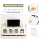 Meuble TV Moderne pour Téléviseur de 70 Pouces, Console Média avec Cadre en Bois Dur, Centre de Divertissement avec Porte en Verre et Poignée Métallique pour Salon