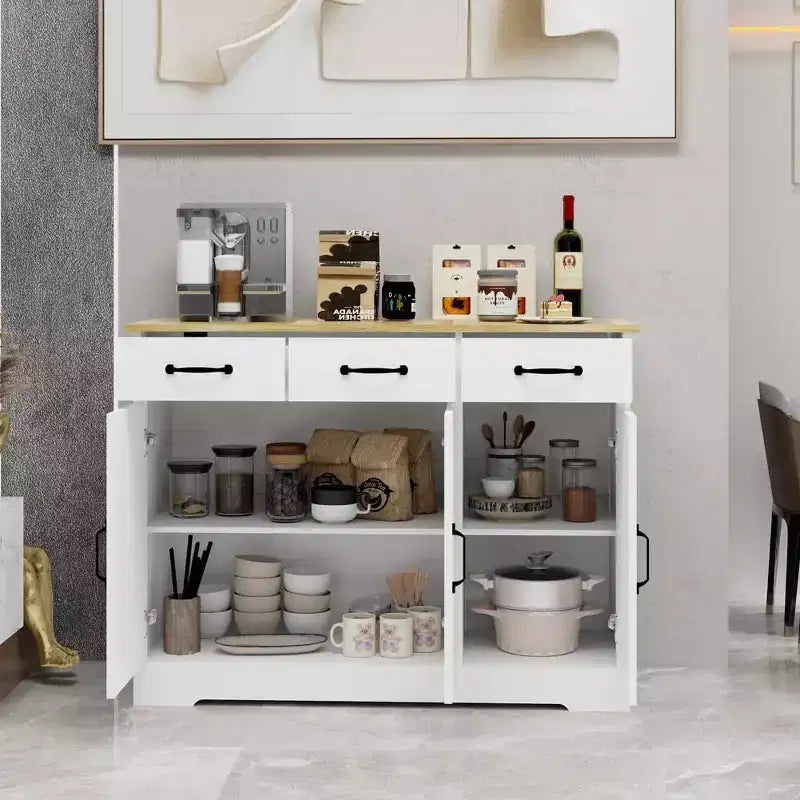 Buffet Bahut de Rangement avec 3 Tiroirs et 3 Portes, Étagères, Console, Meuble de Rangement de Ferme, Bar, Meuble à Vins