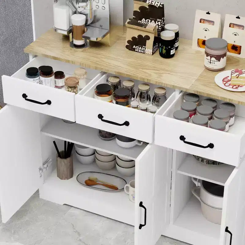 Buffet Bahut de Rangement avec 3 Tiroirs et 3 Portes, Étagères, Console, Meuble de Rangement de Ferme, Bar, Meuble à Vins