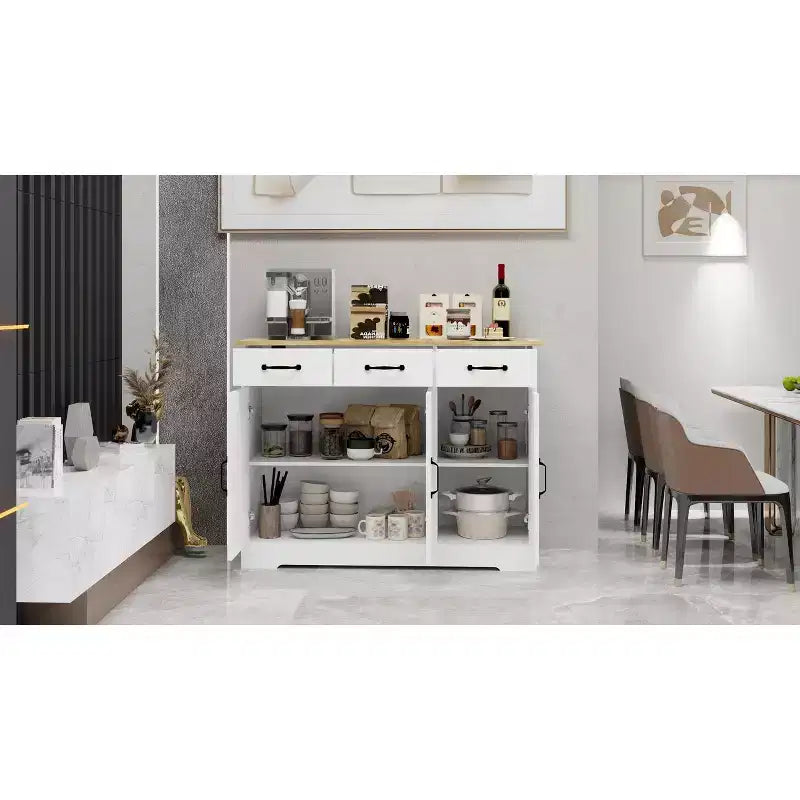 Buffet Bahut de Rangement avec 3 Tiroirs et 3 Portes, Étagères, Console, Meuble de Rangement de Ferme, Bar, Meuble à Vins