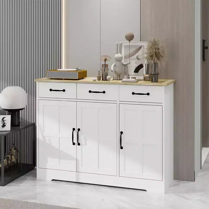 Buffet Bahut de Rangement avec 3 Tiroirs et 3 Portes, Étagères, Console, Meuble de Rangement de Ferme, Bar, Meuble à Vins