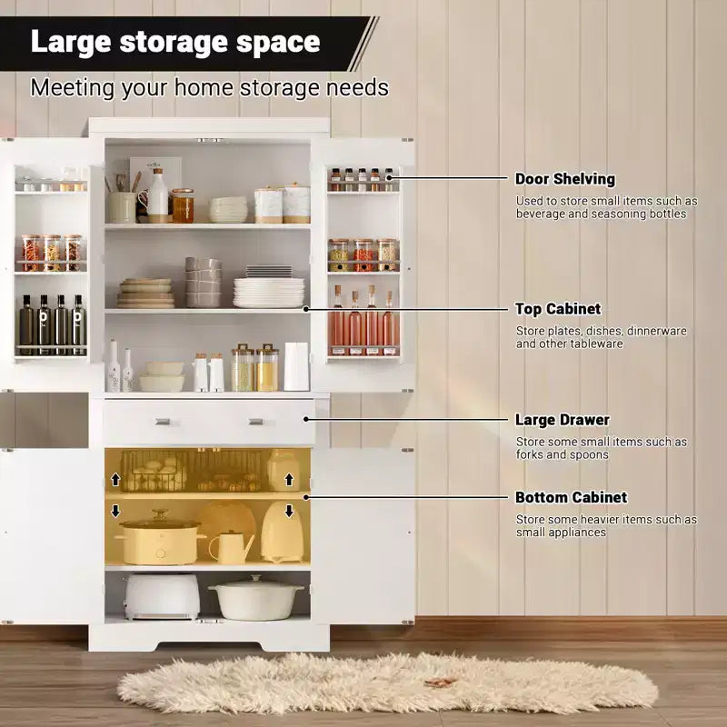 6 tablettes de porte et 4 étagères réglables, Armoire en bois moderne pour salle à manger, pour salon, salle à manger, buanderie