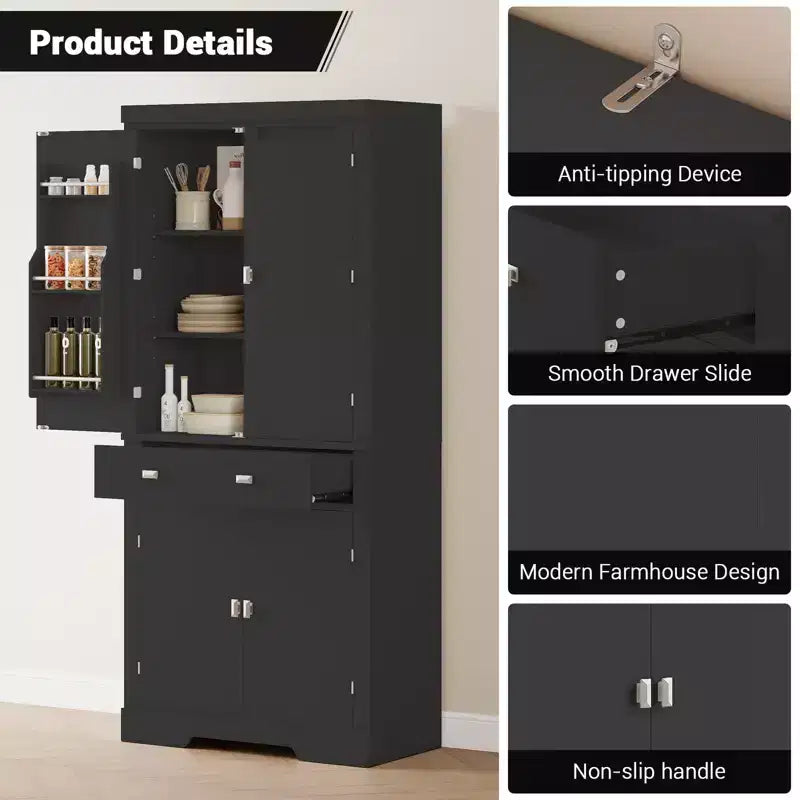 6 tablettes de porte et 4 étagères réglables, Armoire en bois moderne pour salle à manger, pour salon, salle à manger, buanderie