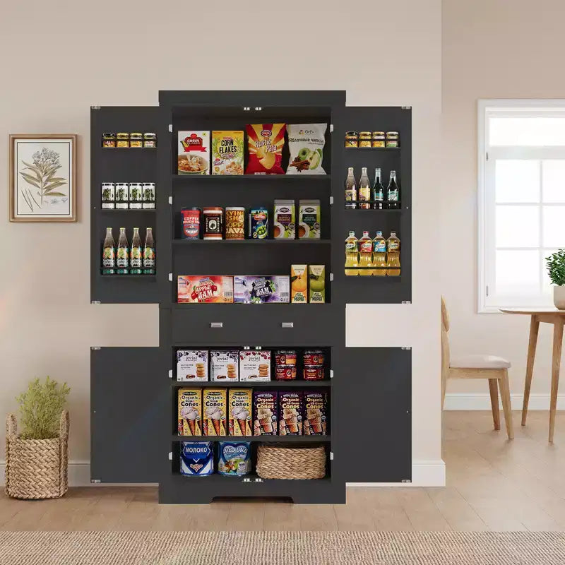 6 tablettes de porte et 4 étagères réglables, Armoire en bois moderne pour salle à manger, pour salon, salle à manger, buanderie