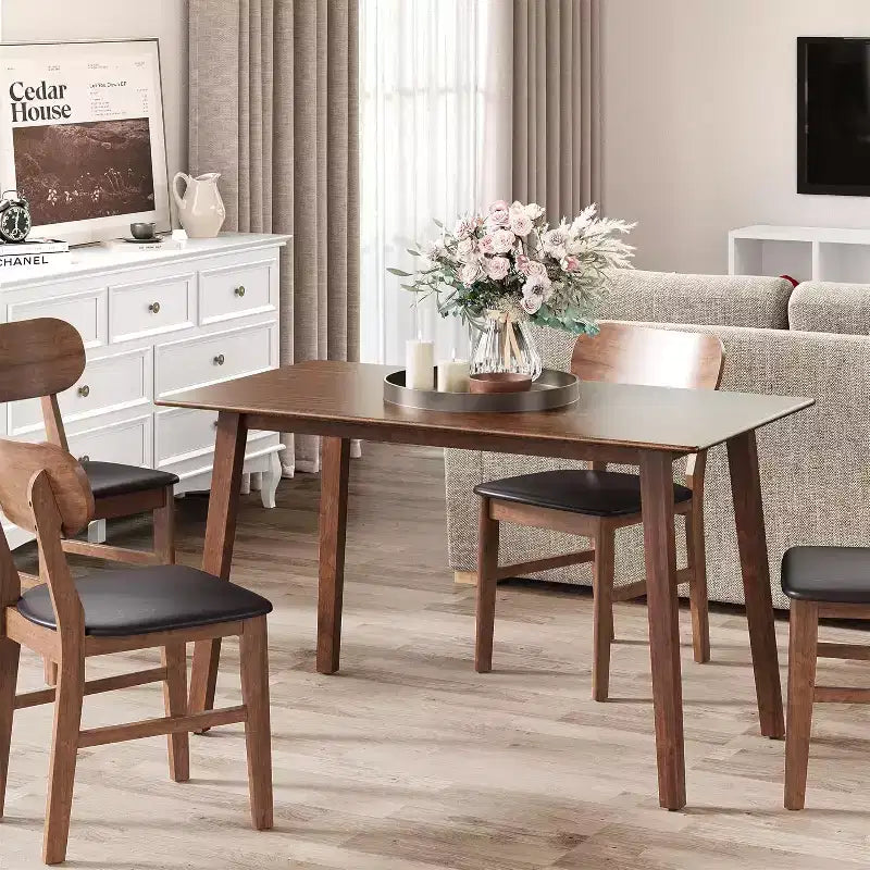 Table à manger en bois Heynemo pour 4 personnes, table de cuisine rectangulaire de style rustique, capacité de 136 kg, petite table de dînette moderne pour salle à manger, salon, marron