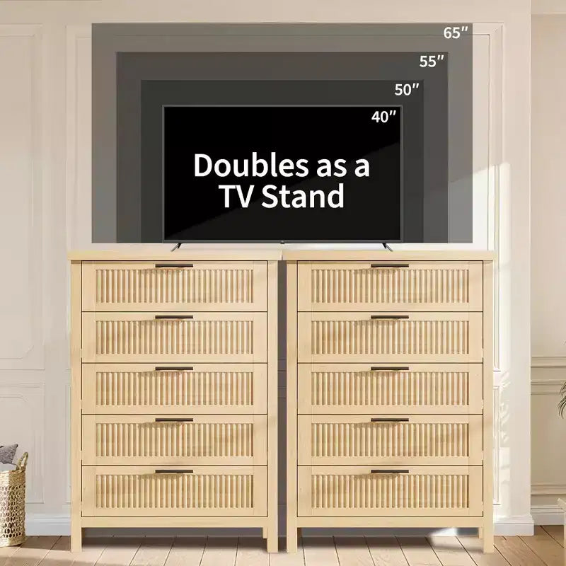 Commode à cinq tiroirs rainurés grande capacité, Armoire de rangement spacieuse pour vêtements, Idéale pour chambres et couloirs, Meuble TV